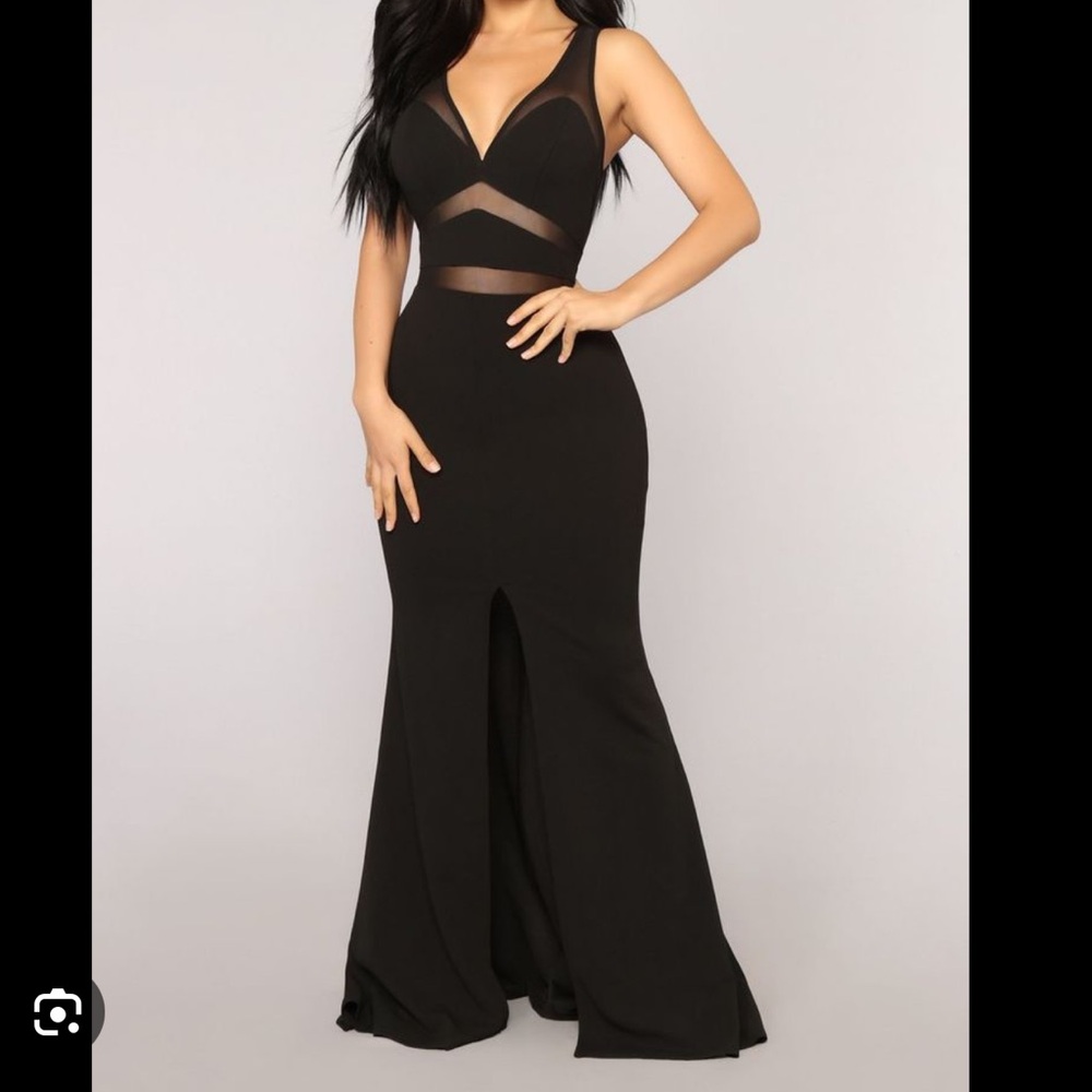 Fashion Nova Black V-Neck Mesh Dress